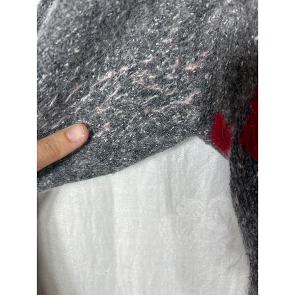 Vintage Sweater Large Gray Red Argyle Silk Angora Lambswool - Picture 5 of 12